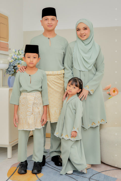 Baju Melayu Kids Teluk Belanga Sedondon in Sage Mint Green