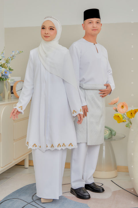 Baju Melayu Sedondon Teluk Belanga White