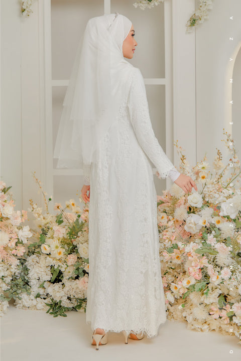 Azalea Brides Full Lace Jubah Dress Akad Nikah Tunang in Off White