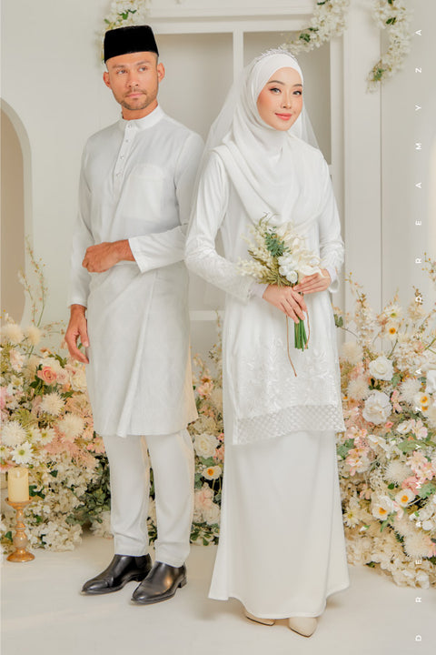 Maya Embroidered Border Lace Brides Baju Kurung Moden Akad Nikah Tunang in Off White 2.0