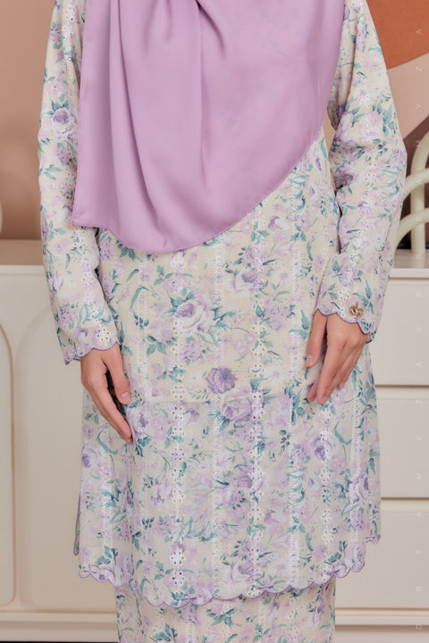 Azra Embroidered Printed Chiffon with Sulam Border Modern Kurung