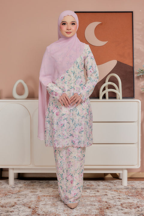 Azra Embroidered Printed Chiffon with Sulam Border Modern Kurung