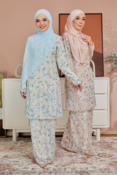 Azra Embroidered Printed Chiffon with Sulam Border Modern Kurung