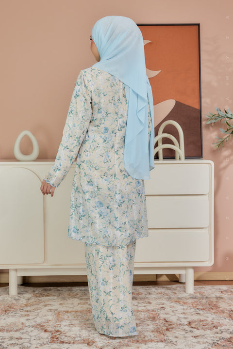 Azra Embroidered Printed Chiffon with Sulam Border Modern Kurung