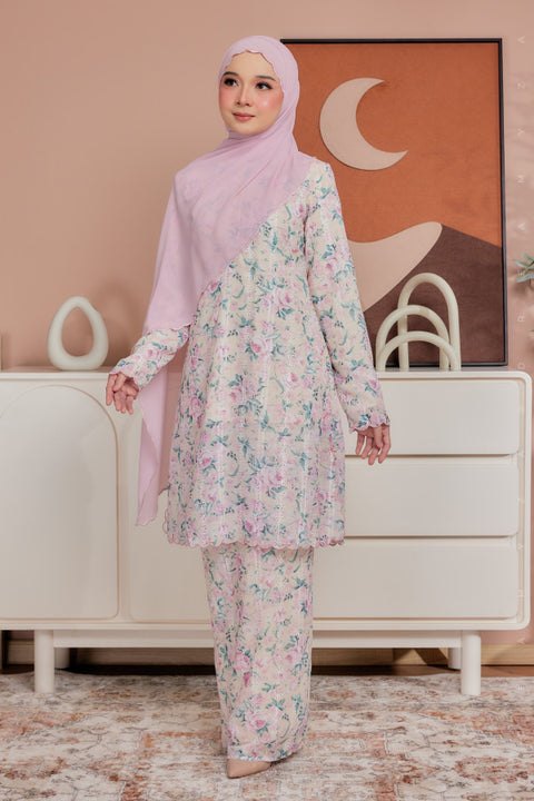 Azra Embroidered Printed Chiffon with Sulam Border Modern Kurung