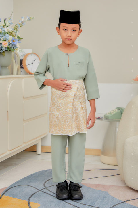 Baju Melayu Kids Teluk Belanga Sedondon in Sage Mint Green