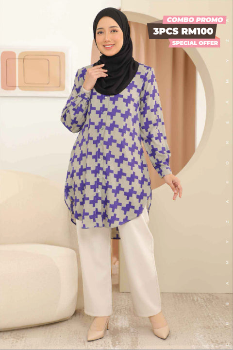 Farra Printed Ironless Tunic Long Top Blouse