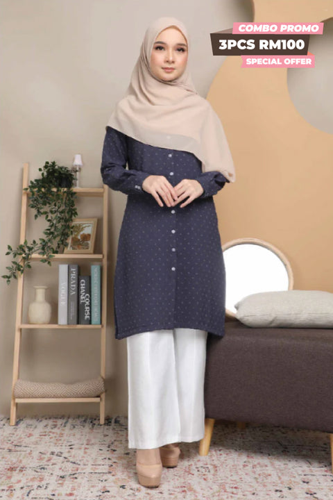 Fawa Ironless Tunic Long Top Blouse Mesra Vaksi