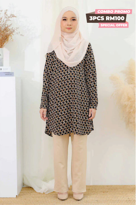 Finna Printed Ironless Tunic Long Top Blouse
