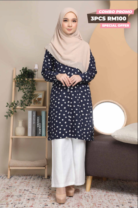 Fira Printed Ironless Tunic Long Top Blouse Mesra Vaksin