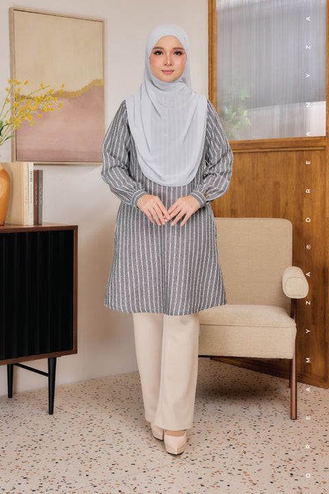 Liana ironless Cotton Linen Stripe Tunic Long Top