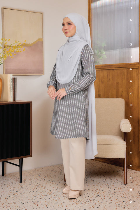 Liana ironless Cotton Linen Stripe Tunic Long Top