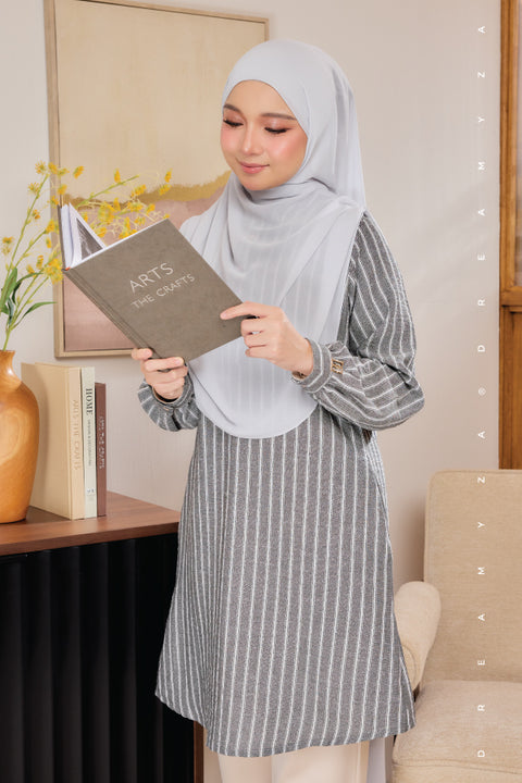 Liana ironless Cotton Linen Stripe Tunic Long Top