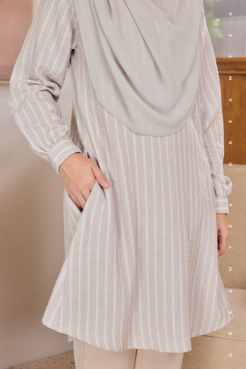Liana ironless Cotton Linen Stripe Tunic Long Top