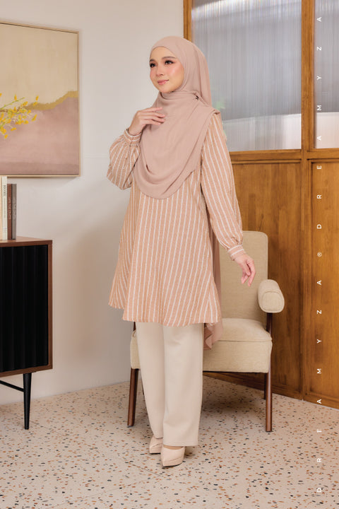 Liana ironless Cotton Linen Stripe Tunic Long Top