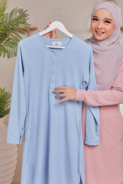 Lana Ironless PolyCotton Knitted Long Top Blouse.