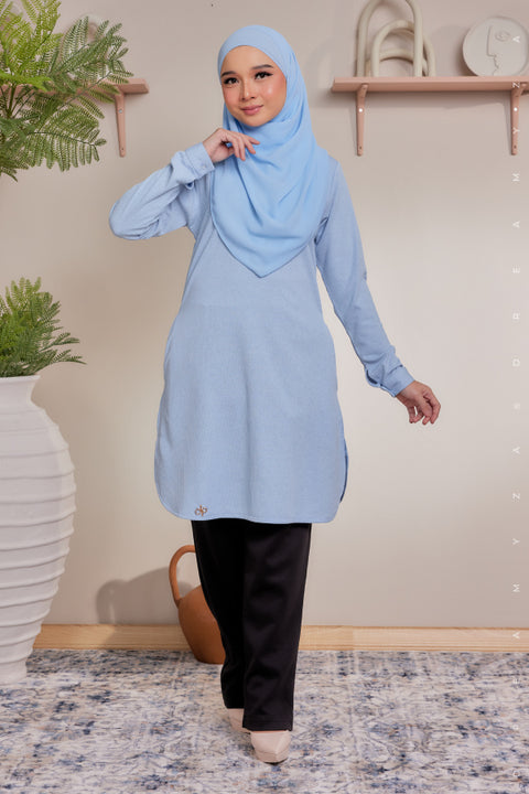 Lana Ironless PolyCotton Knitted Long Top Blouse.
