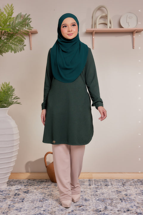 Lana Ironless PolyCotton Knitted Long Top Blouse.