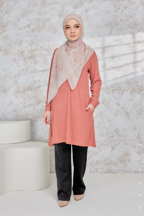 Lily Ironless Cotton Knitted Long Top Blouse ( New Colour )