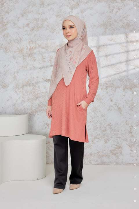 Lily Ironless Cotton Knitted Long Top Blouse ( New Colour )