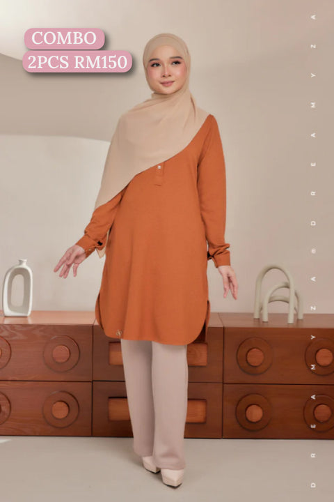 Lana Ironless PolyCotton Knitted Long Top Blouse