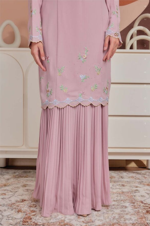 Alma Flowers Embroidered Modern Kurung with Pleated Skirt