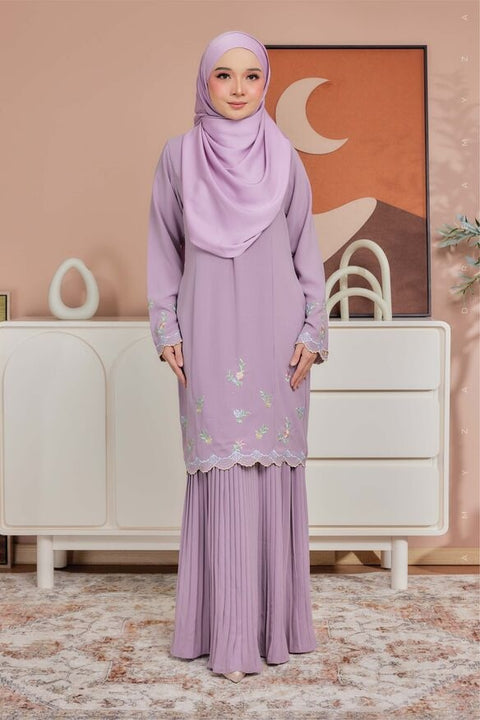 Alma Flowers Embroidered Modern Kurung with Pleated Skirt