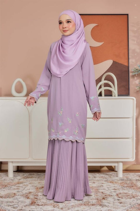 Alma Flowers Embroidered Modern Kurung with Pleated Skirt