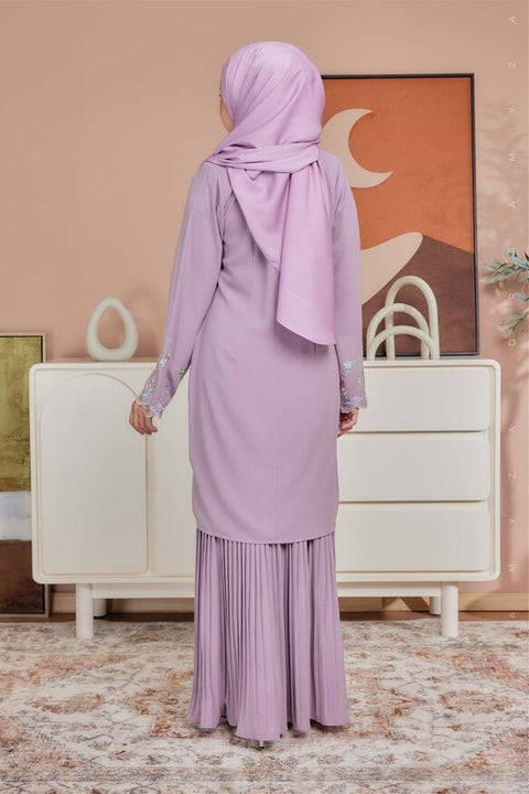 Alma Flowers Embroidered Modern Kurung with Pleated Skirt