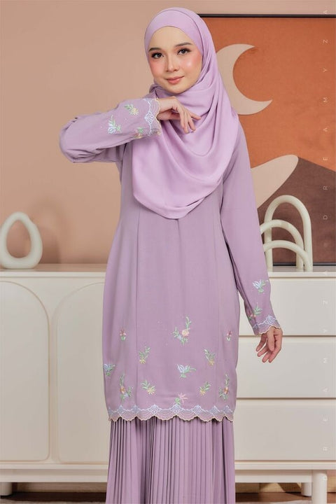 Alma Flowers Embroidered Modern Kurung with Pleated Skirt