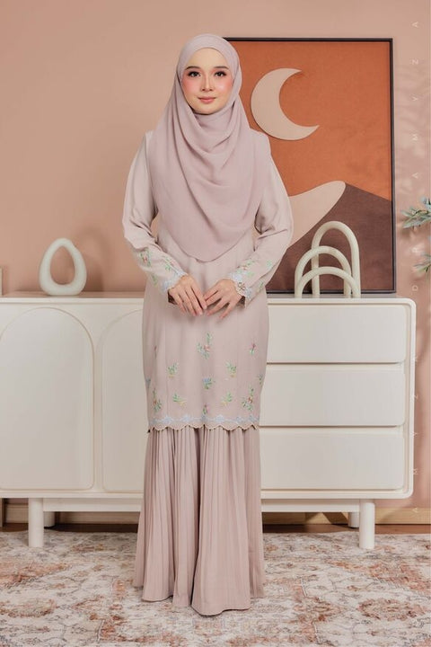 Alma Flowers Embroidered Modern Kurung with Pleated Skirt