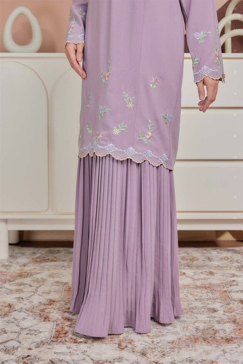 Alma Flowers Embroidered Modern Kurung with Pleated Skirt