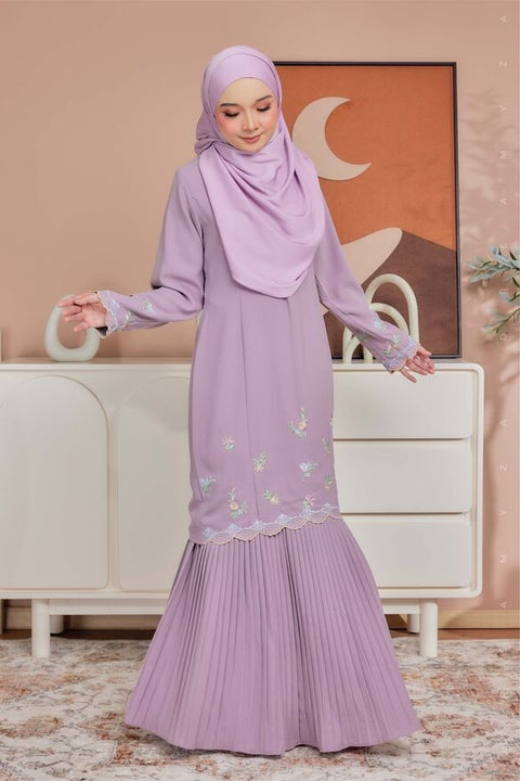 Alma Flowers Embroidered Modern Kurung with Pleated Skirt