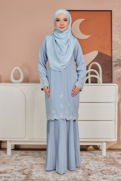 Alma Flowers Embroidered Modern Kurung with Pleated Skirt