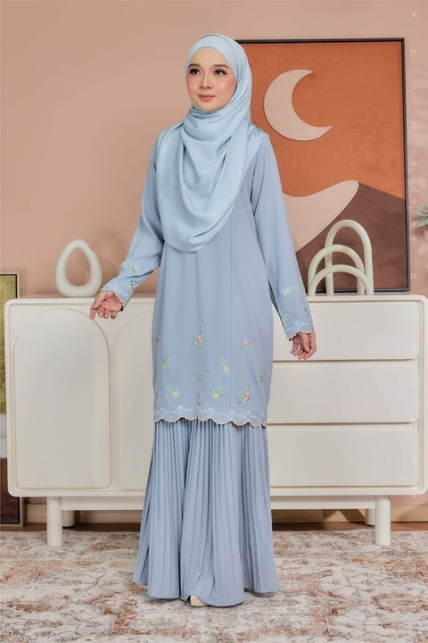 Alma Flowers Embroidered Modern Kurung with Pleated Skirt