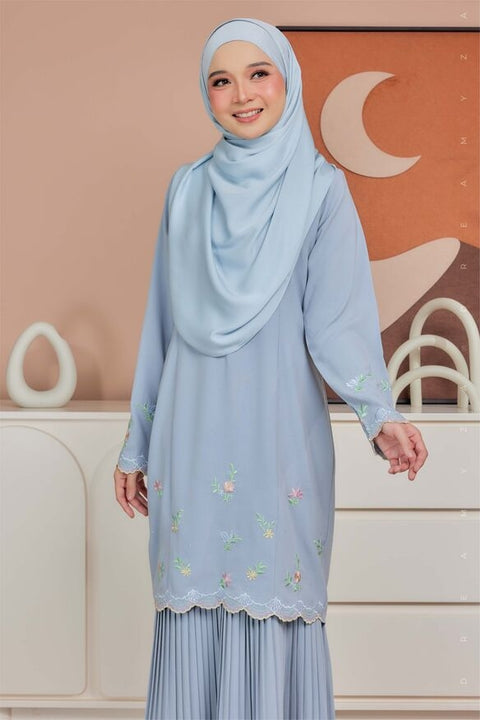 Alma Flowers Embroidered Modern Kurung with Pleated Skirt