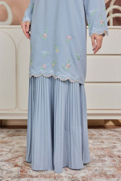 Alma Flowers Embroidered Modern Kurung with Pleated Skirt