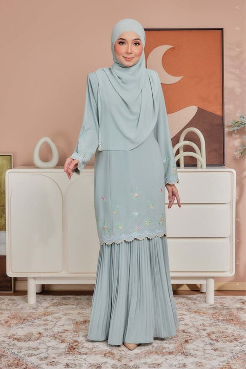 Alma Flowers Embroidered Modern Kurung with Pleated Skirt