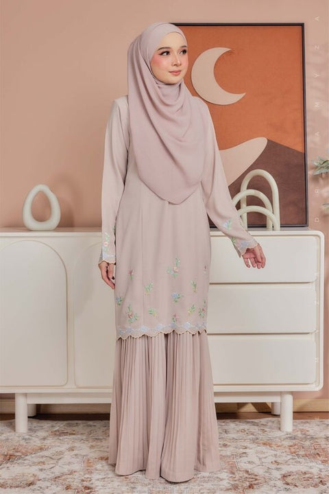 Alma Flowers Embroidered Modern Kurung with Pleated Skirt