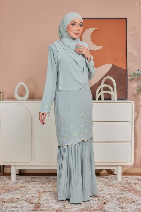 Alma Flowers Embroidered Modern Kurung with Pleated Skirt