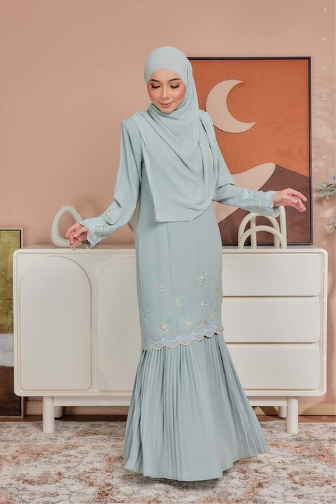 Alma Flowers Embroidered Modern Kurung with Pleated Skirt