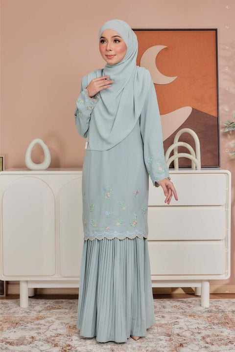 Alma Flowers Embroidered Modern Kurung with Pleated Skirt