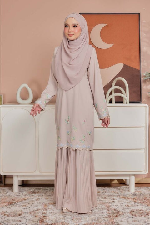 Alma Flowers Embroidered Modern Kurung with Pleated Skirt