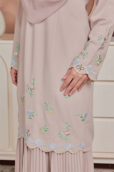 Alma Flowers Embroidered Modern Kurung with Pleated Skirt