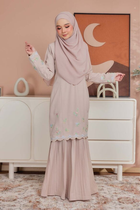 Alma Flowers Embroidered Modern Kurung with Pleated Skirt