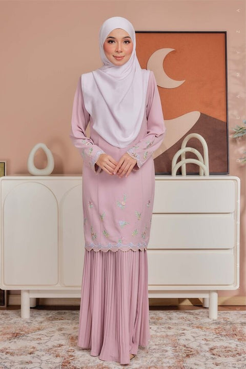 Alma Flowers Embroidered Modern Kurung with Pleated Skirt