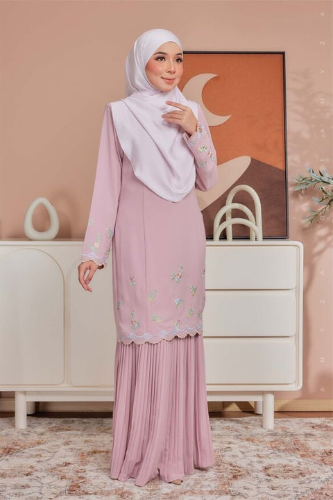 Alma Flowers Embroidered Modern Kurung with Pleated Skirt