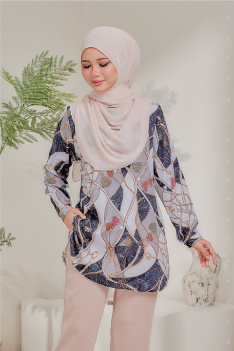 Dira Printed Ironless Tunic Long Top Blouse