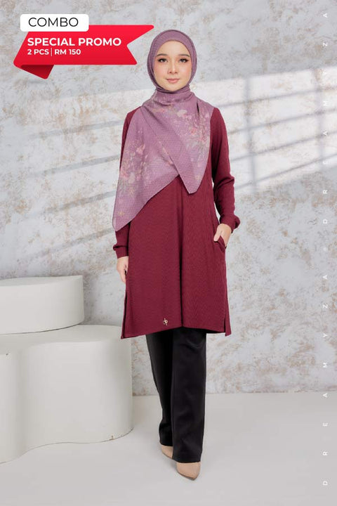 Lily Ironless Cotton Knitted Long Top Blouse ( New Colour )