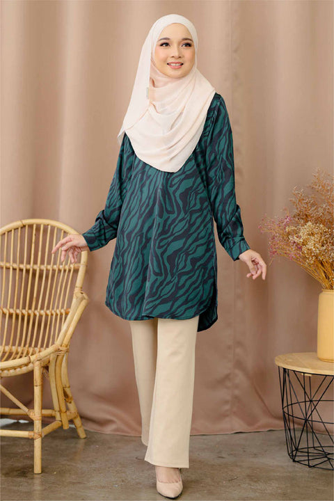 Ironless Long Top Blouse Finna Printed Tunic